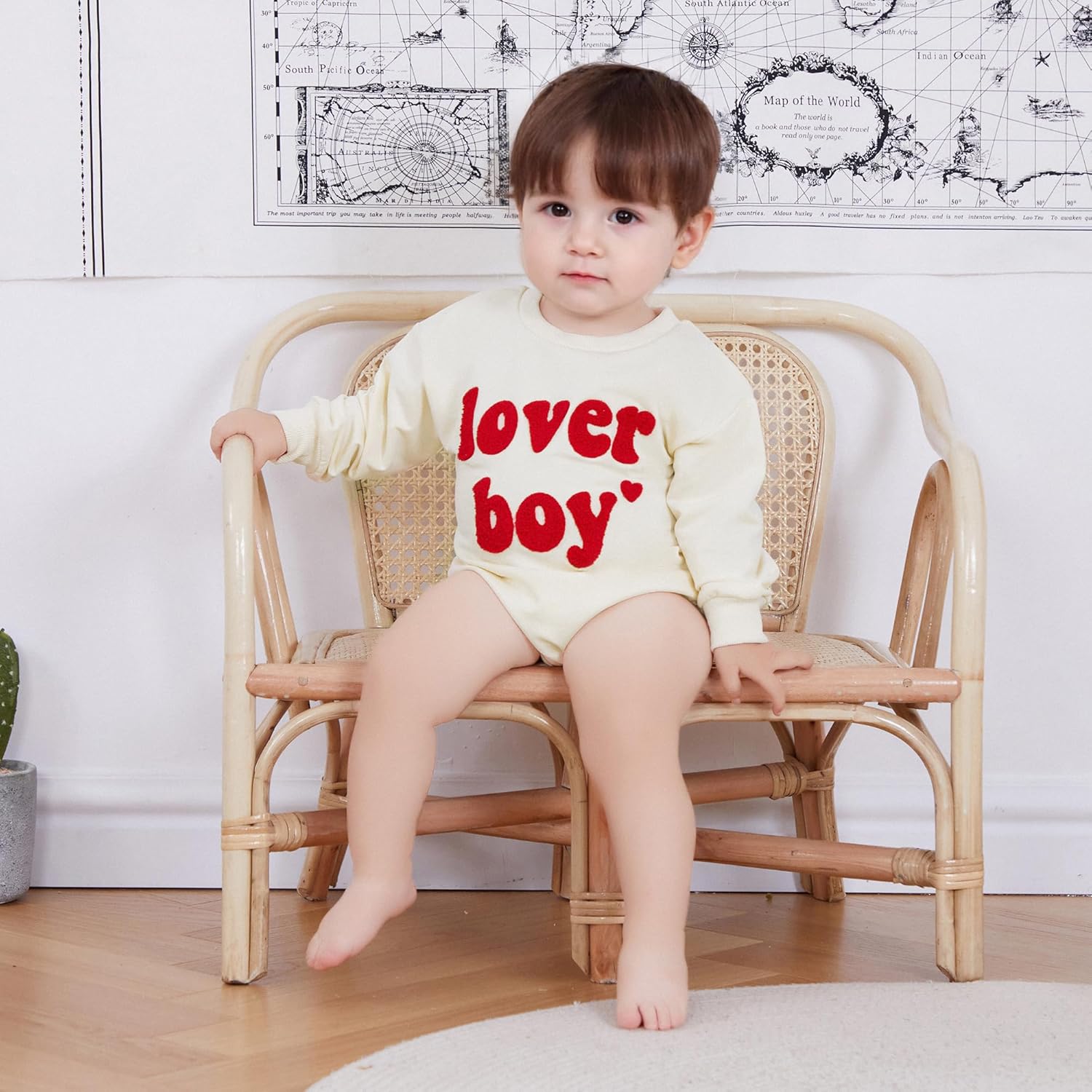 Newborn Baby Boys Romper Sweatshirt Lover Boy Letter Embroidery Bodysuit Sweater Valentines Outfit Clothes - Image 3