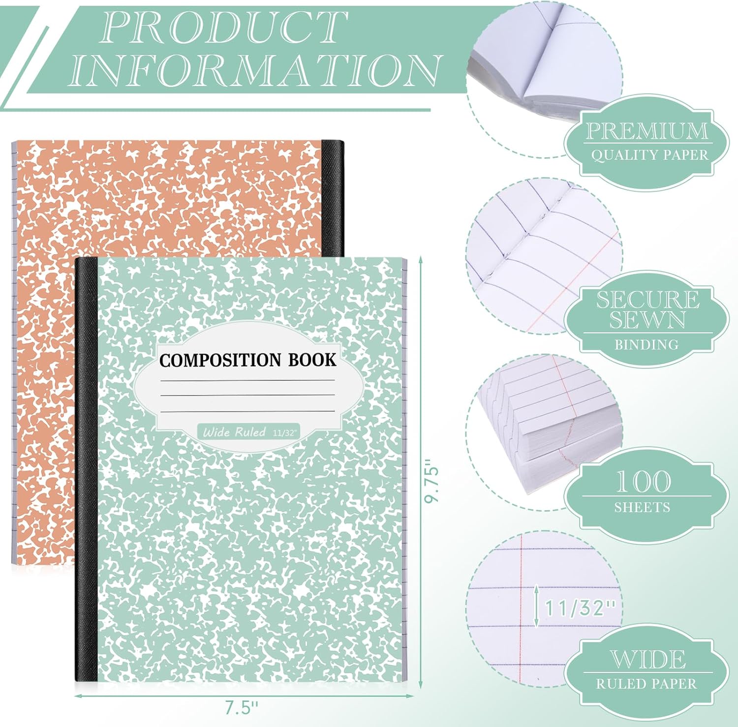 Colarr 8 Pack Composition Notebook 9.75 x 7.5 Inch Wide Ruled Marble Paper Composition Books Assorted Fun Colors Office School Notebook, Hard Cover, Sturdy Sewn Binding(Boho Color)
