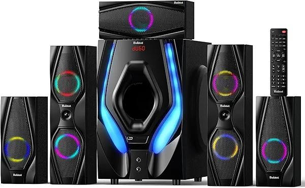 Bobtot Home Theater Systems Surround Sound Speakers - 1200 Watts 10 inch Subwoofer 5.1/2.1 Channel Audio Stereo System with HDMI ARC Optical Bluetooth Input for 4K TV Ultra HD AV DVD FM Radio USB