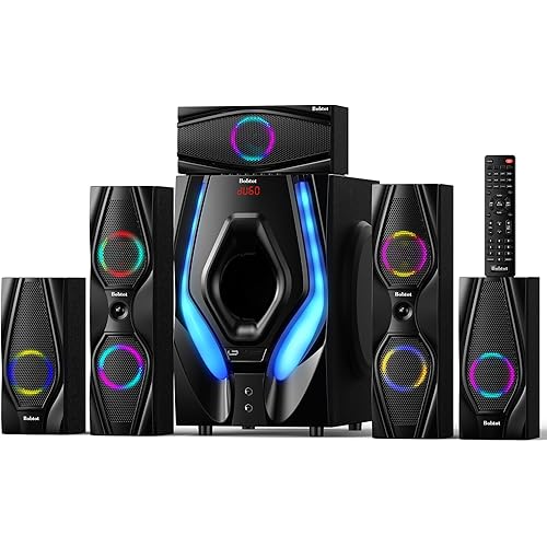 Bobtot Home Theater Systems Surround Sound Speakers - 1200 Watts 10 inch Subwoofer 5.1/2.1 Channel Audio Stereo System with HDMI ARC Optical Bluetooth Input for 4K TV Ultra HD AV DVD FM Radio USB