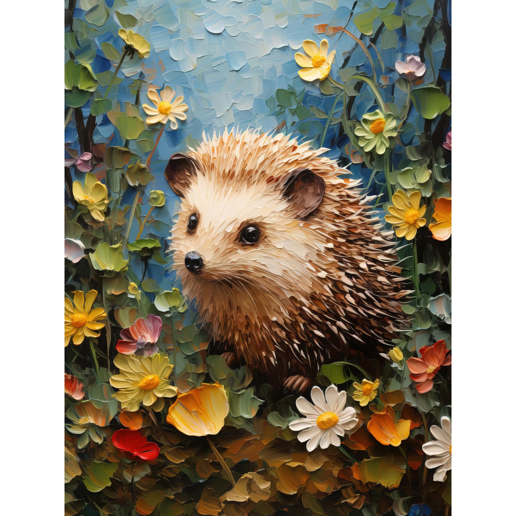Artery8 Hedgehog Wildflower Meadow Oil Painting Kids Bedroom Poster W24" x H32"