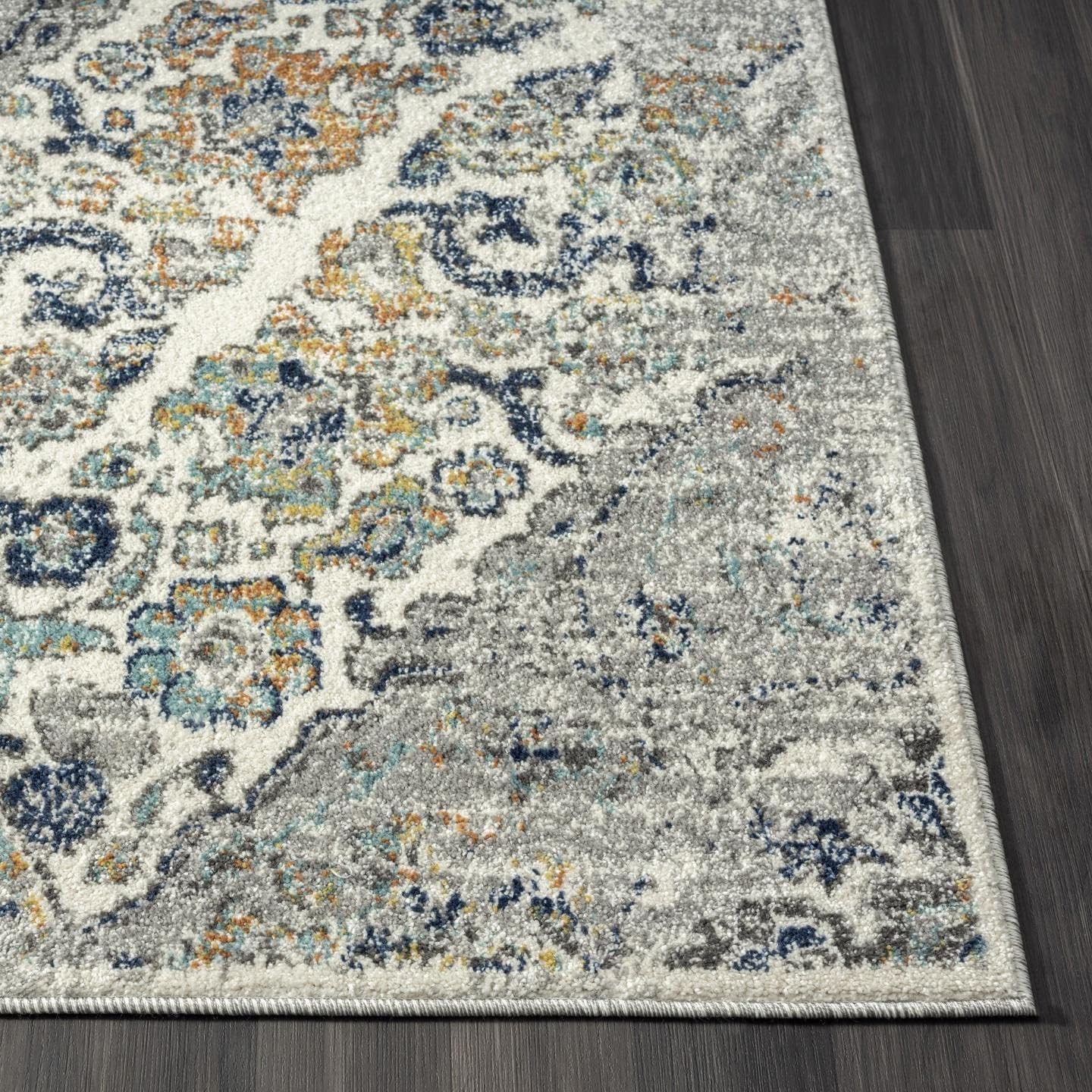 Luxe Weavers Distressed Floral Area Rug, Steel 2x3