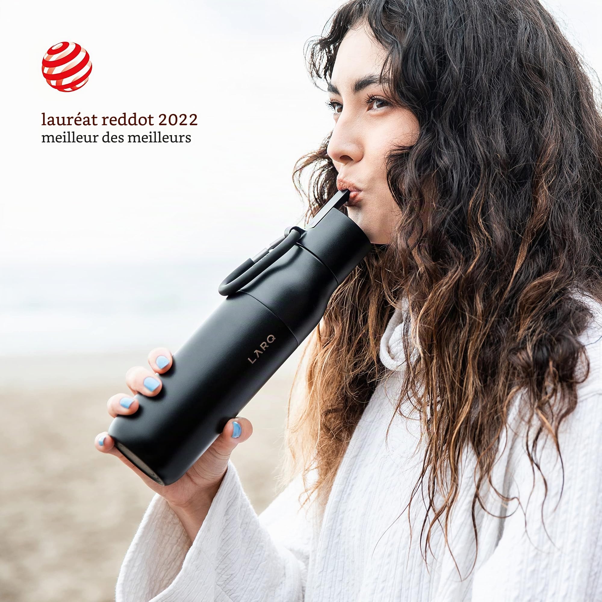 LARQ Bouteille Filtered - Bouteille d'eau isotherme en acier inoxydable sans BPA avec technologie Nano Zero et filtres longue durée, 740ml, Obsidian Black