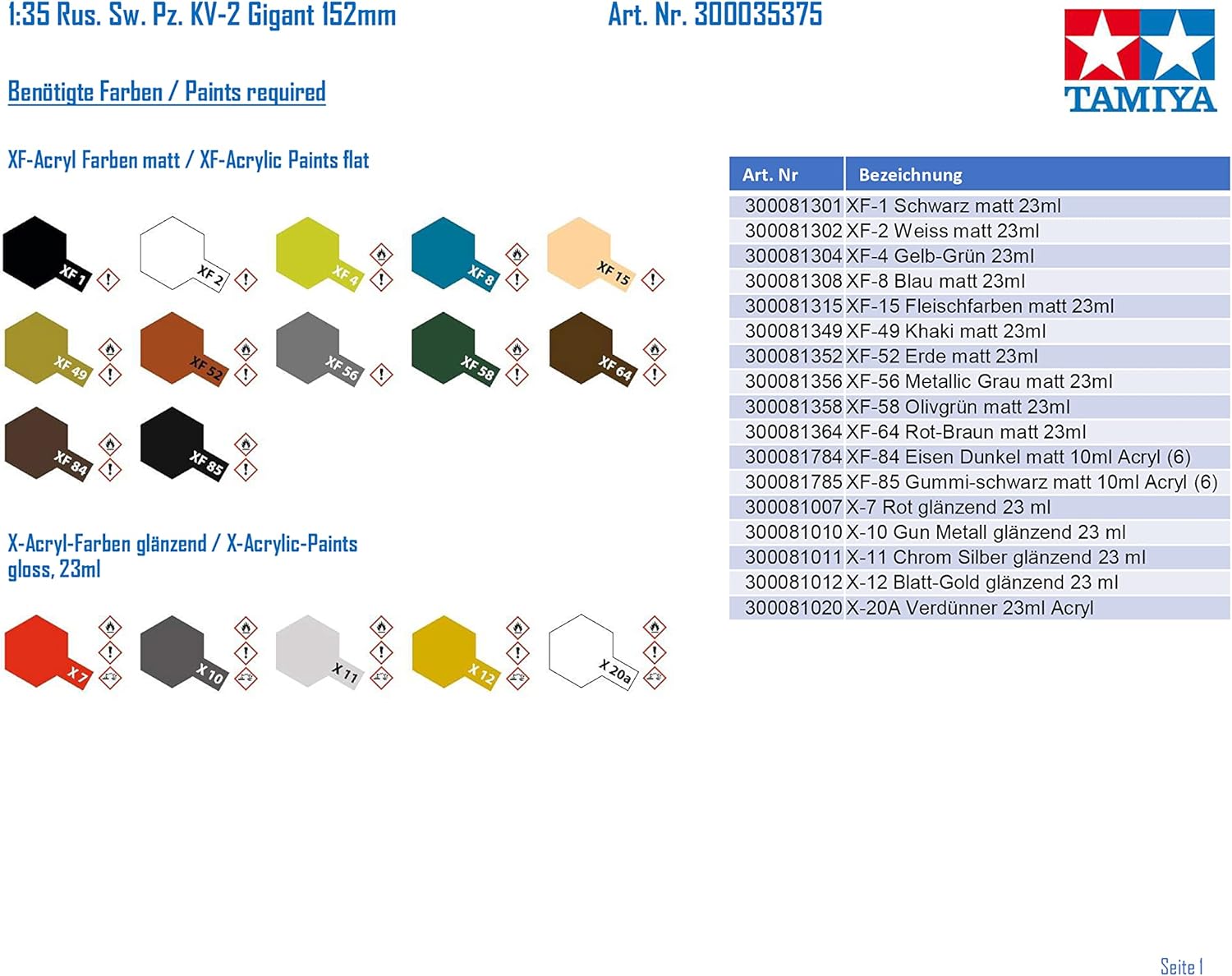 TAMIYA 35375 1:35 Rus. Sw. Pz. KV-2 Giant 152 mm Faithful Replica, Model Building, Plastic Kit, Crafts, Hobby, Gluing, Model Kit, Assembly, Unpainted, Multi-Coloured