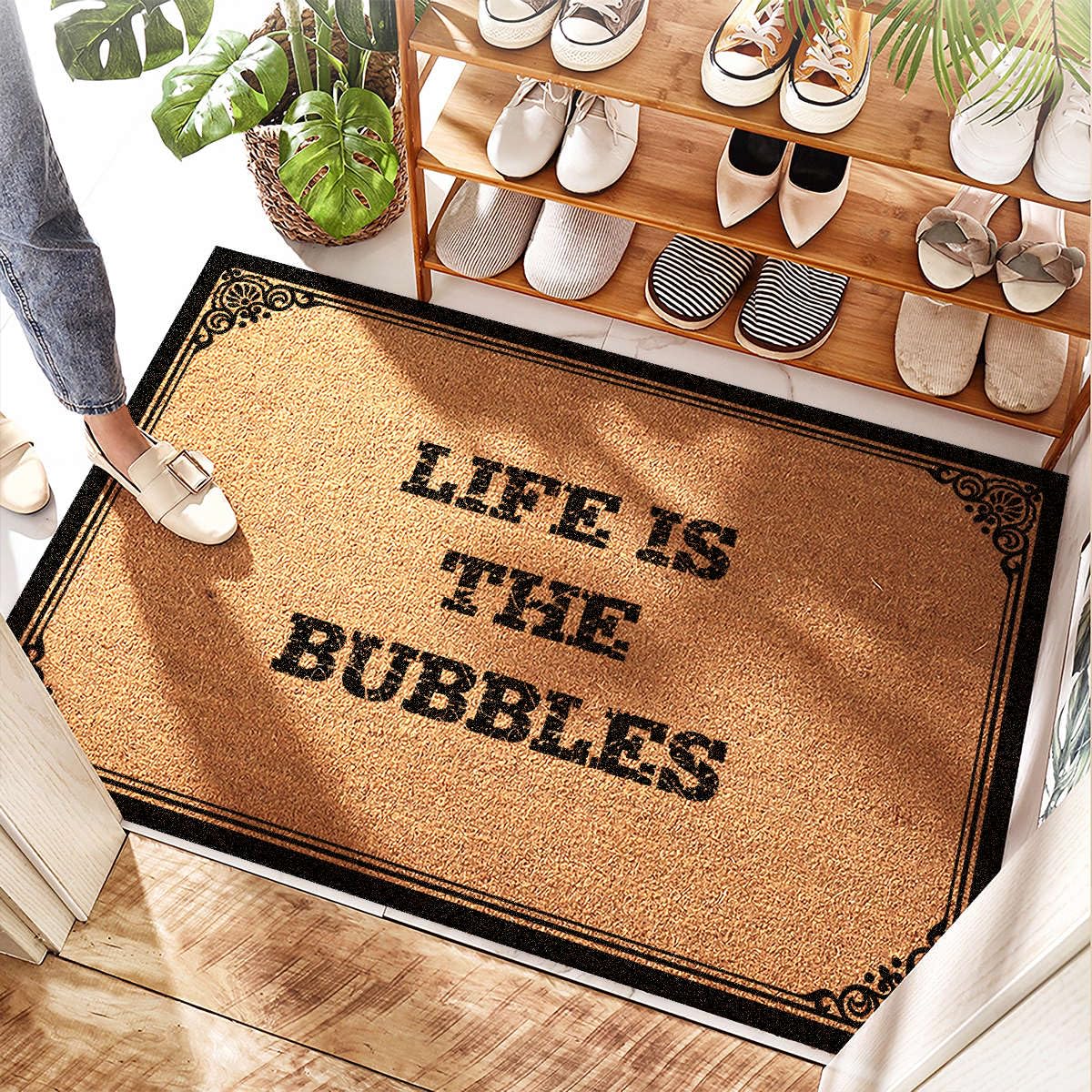 Tapis de bienvenue Life Is The Bubbles en coco pour entrée et salle de bain