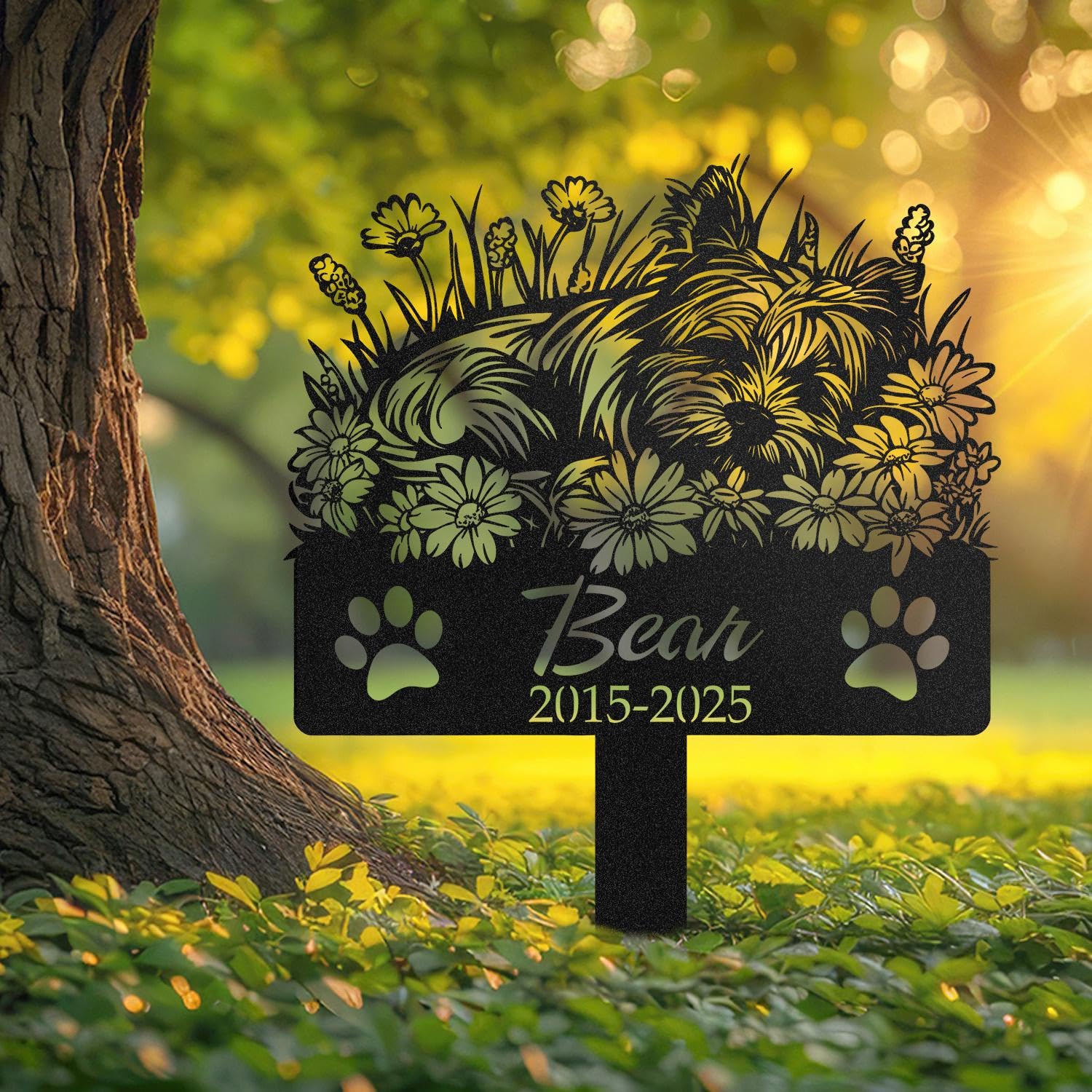 WEIYALIY Personalised Yorkshire Terrier Dog Memorial Plaques With Wildflowers, Custom Pet Grave Marker, Sleeping Yorkie Garden Decor, Yorkie Loss Gift, Dog Memorial Gifts, Pet Tombstone