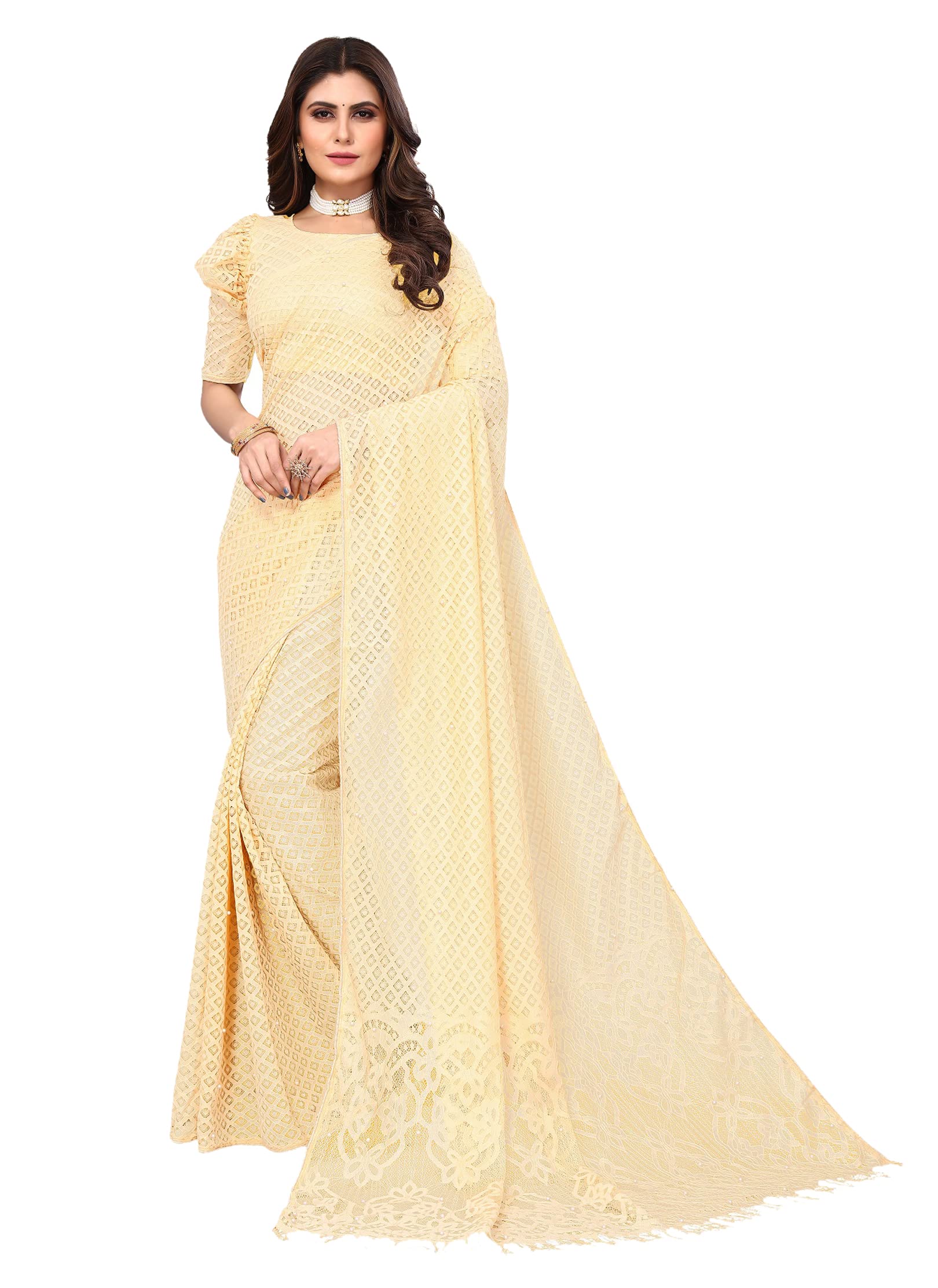 IMTRA FASHIONIndian Net Saree for Women Traditional Sari with Unstitched Blouse