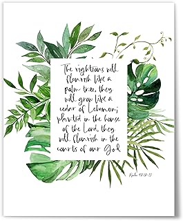 Psalm 92:12-13, The righteous will flourish like a palm tree, Bible Verse Print, Christian Wall Art, Scripture Print, 8" x 10" Poster Unframed