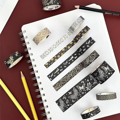 Miniatura 6 de allydrew Juego de caja decorativa de cinta washi de lámina dorada para artes y manualidades, álbumes de recortes, papelería, diario (10 rollos),