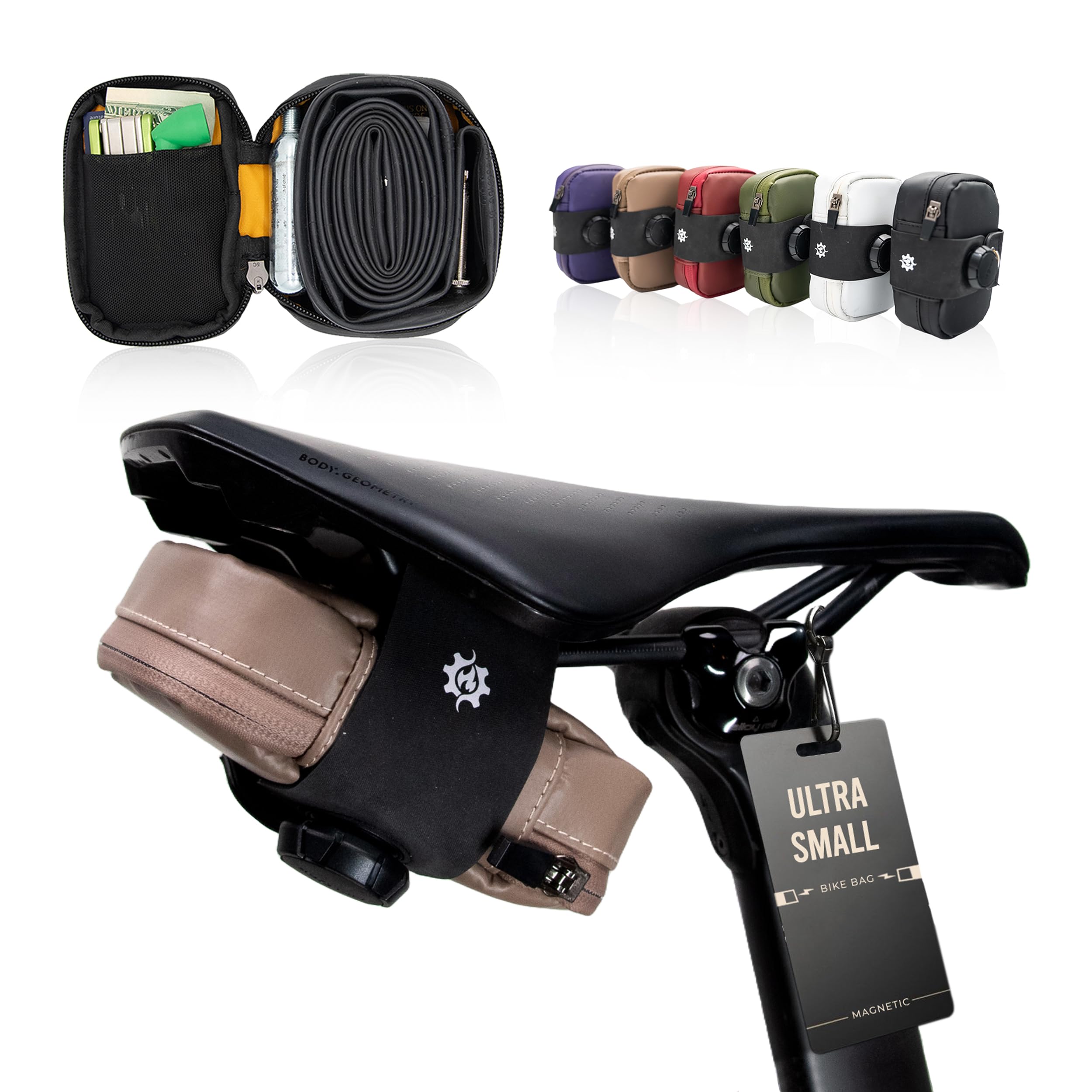 Lumiere &amp; Co. Falcon Magnetic Saddle Bag – 0.37L | 5"x 3"x 1.5" | Sleek Minimalist Design, Fast Magnetic Buckle Attachment | Cycling Bike Bag (Cream, Ultra Small)