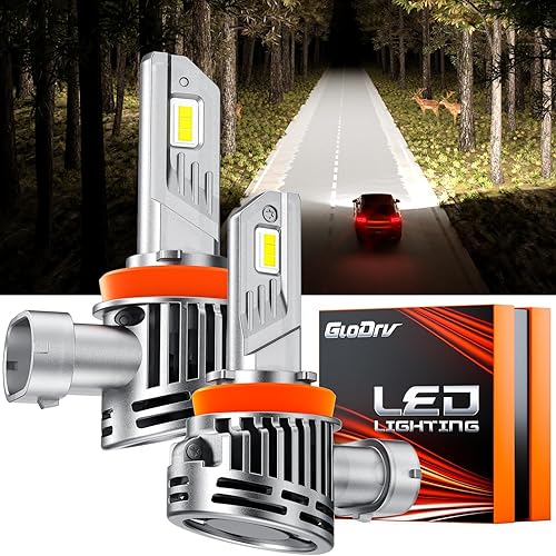 GloDrv H11 Led Headlight Bulbs [Newest and Brightest] 24000lm 800% Brighter With [Upgrade Liquid Cooling] 6500k Cool White Wireless H9 H8 Led Bulb for Replacement, Plug and Play, Pack of 2