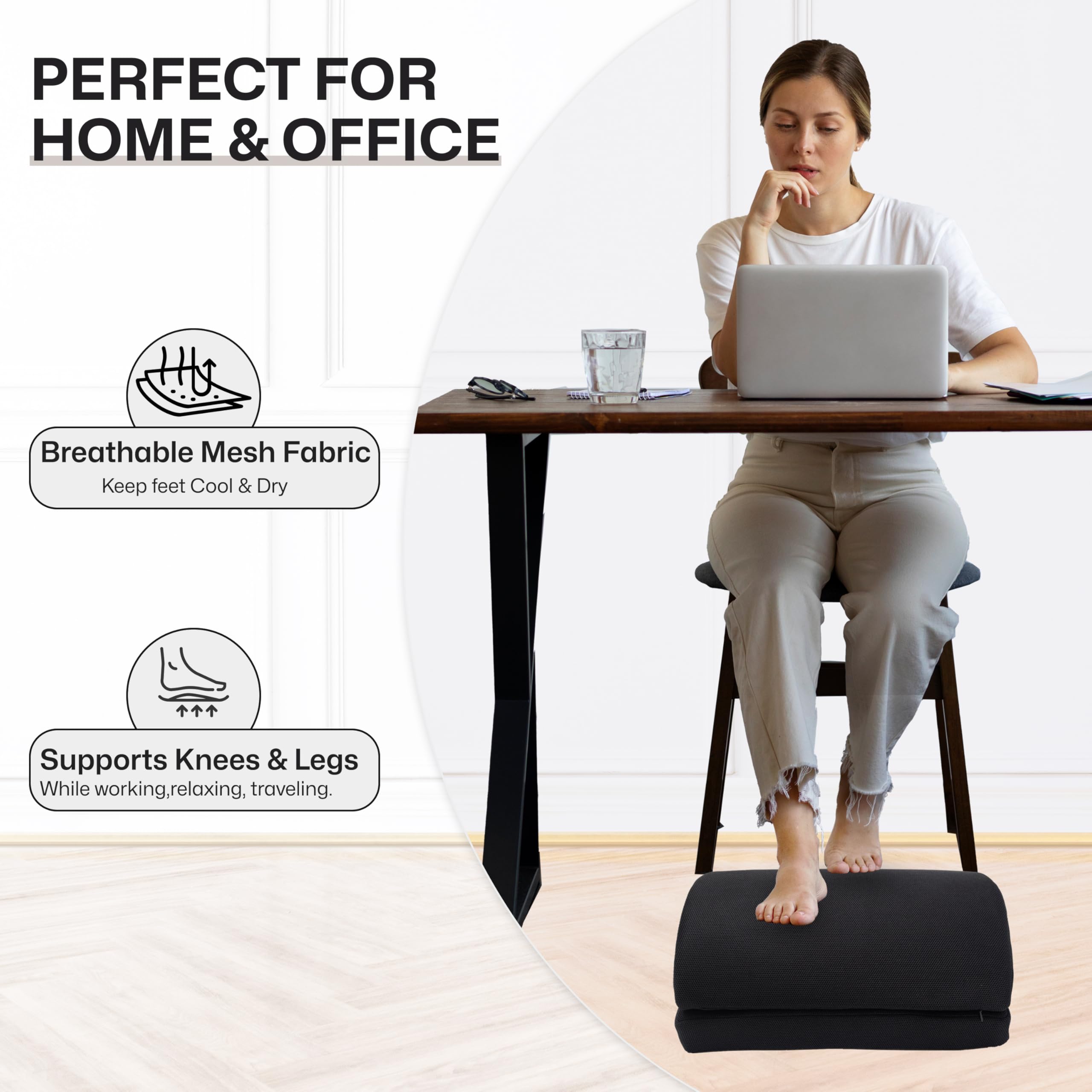 Homiely Repose-pieds Bureau, repose pieds ergonomique avec hauteur réglable, Coussin repose pieds, Mousse antidérapante maille respirante Convient pour le bureau, les voyages et le confort à la maison