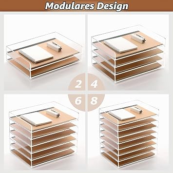 SANRUI Letter Tray Acrylic A4 Landscape (Set of 4) - Stackable Document Tray Transparent 5 mm Premium Desk Organiser Modern Organiser System Paper Tray for Office and Home Office