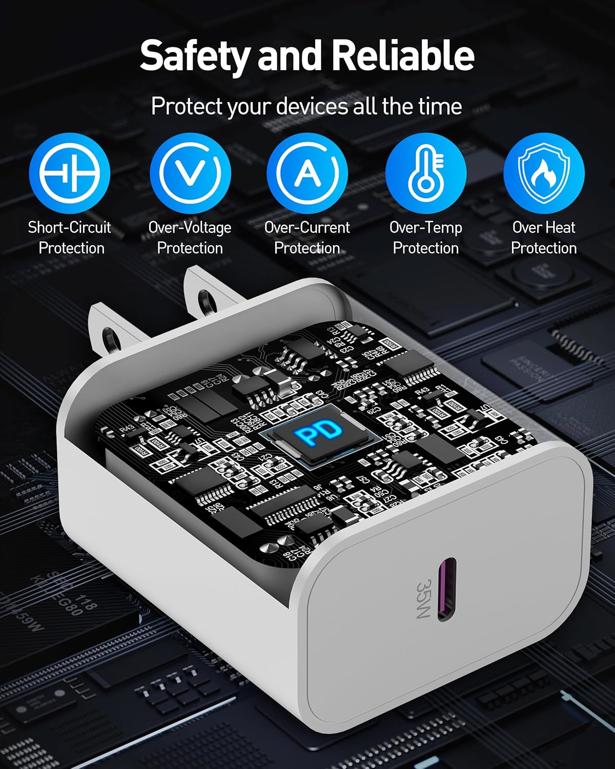 35W USB C Fast Charger for Google Pixel 10/10 Pro XL/10 Pro Fold/9/9 Pro XL/8/8a/8 Pro/7/6/5/4/3 XL, 2-Pack 35W Type C Fast Charger Block & 10FT Long USB C Cable for Galaxy S25/S24/S23/S22/A57/A56/A55 - Image 6