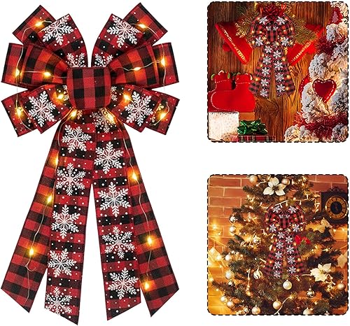 Miniatura 15 de Hying Lazos LED grandes de Navidad para corona, lazo de corona de Navidad con luces LED, lazos para decoración de árbol de vacaciones de invierno