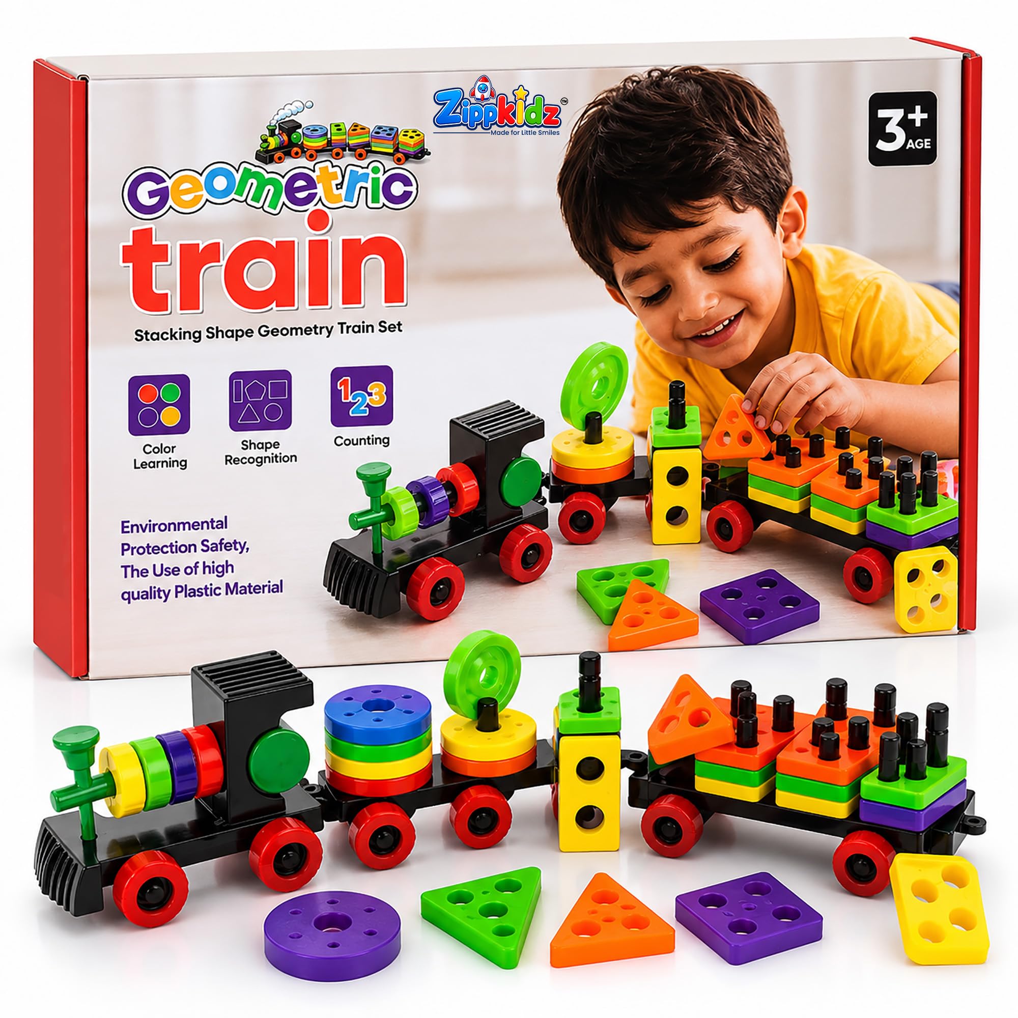 Geometric Train Toy for Kids 3+ Years | Shape Sorting & Stacking Learning Train Set | Color Recognition, Counting & Fine Motor Skills Educational Toy for Toddlers Boys & Girls-image-18