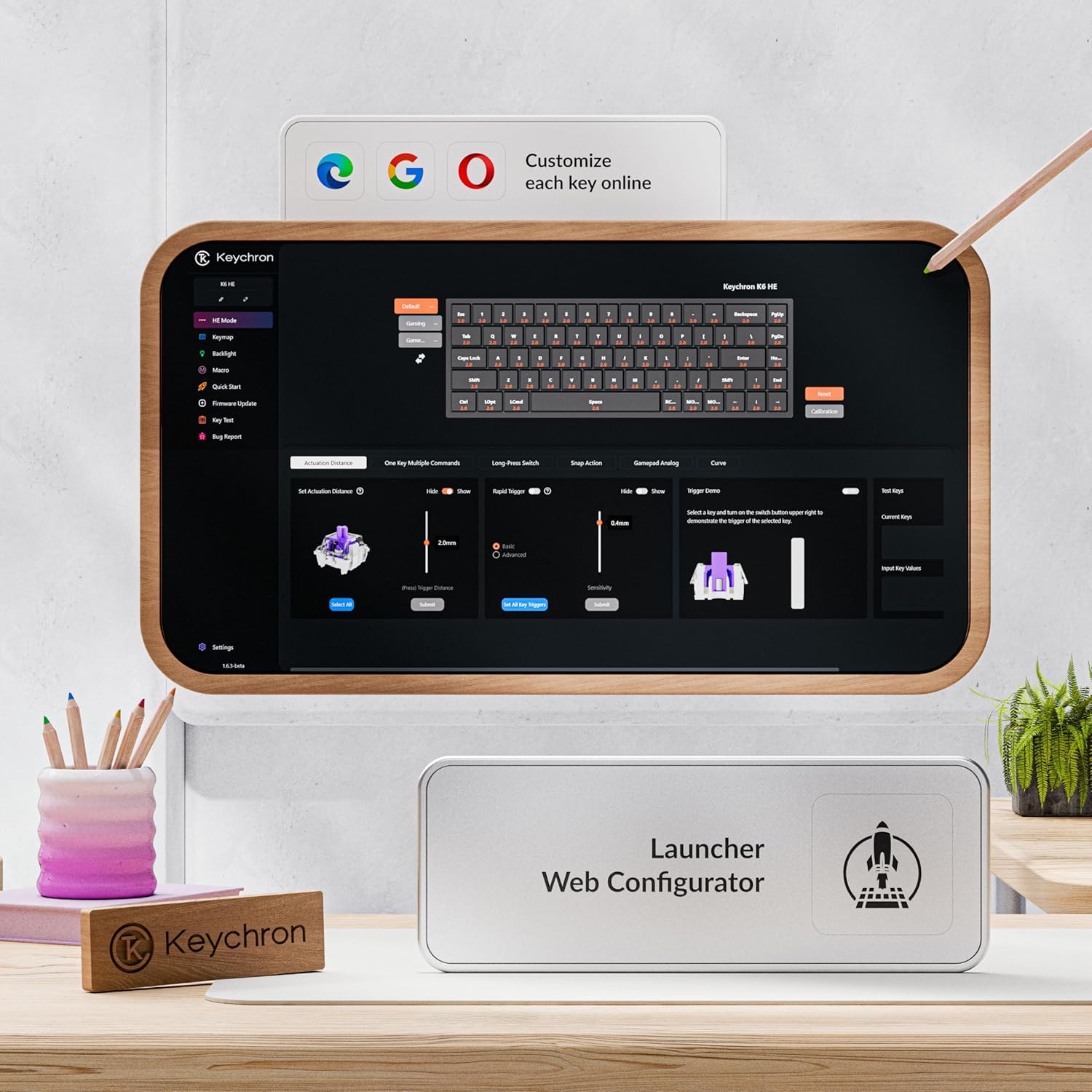 Keychron K6 HE Magnetic Keyboard, 65% Wireless Gaming Keyboard, 1000Hz 2.4GHz & Bluetooth, Adjustable Actuation & Rapid Trigger, Double-Shot PBT, Aluminum/Wood Frame, for Mac Windows