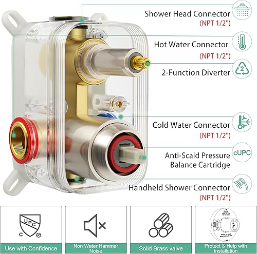 Miniatura 2 de SR SUN RISE Sistema de ducha – Sistema de cabezal de ducha de alta presión de 12 pulgadas – 6 ajustes de cabezal de ducha de mano – Juego de grifo
