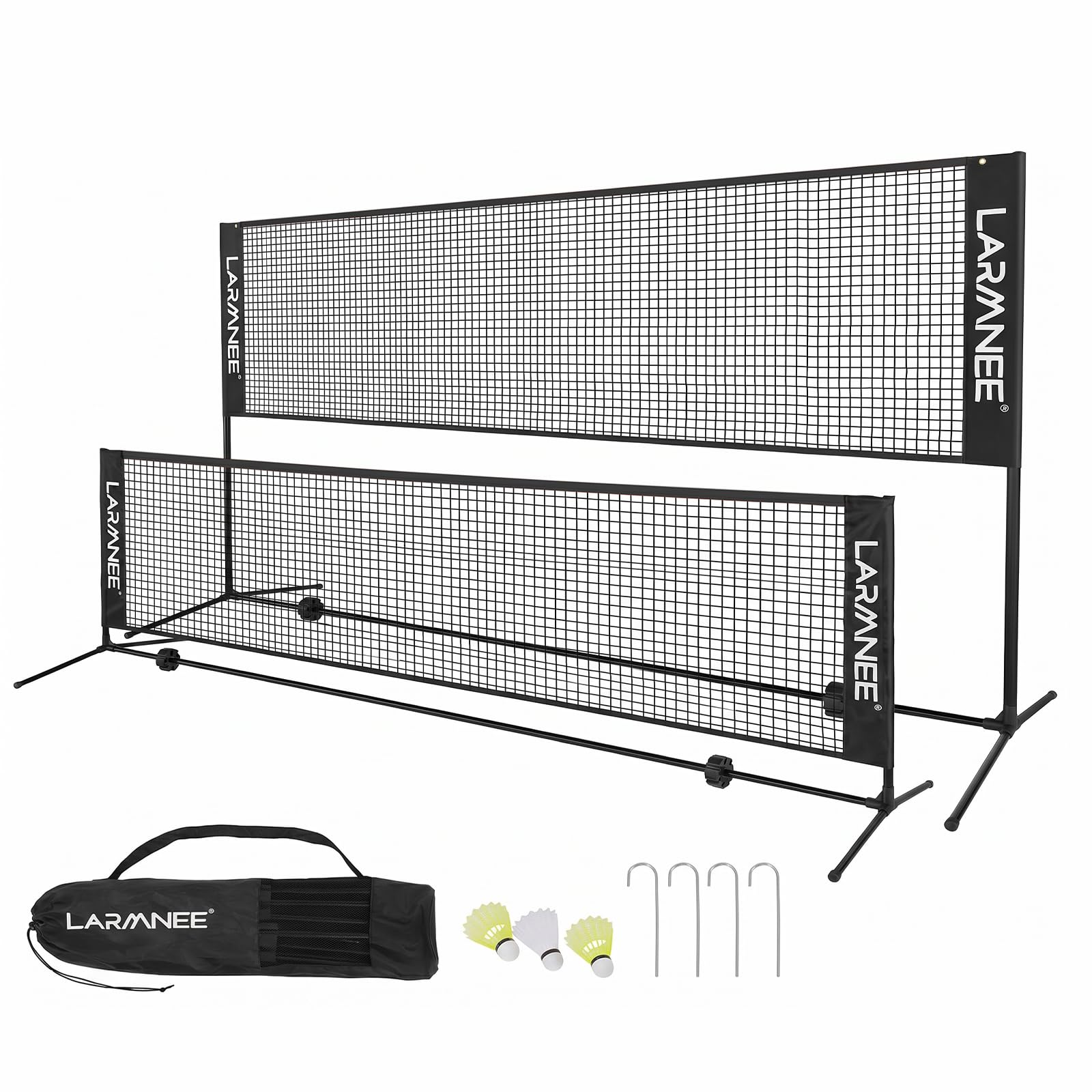 LARMNEE Badmintonnetz, Volleyballnetz, Federballnetz, 3-Fach-Höhenverstellbar 107/120/155cm, Tragbares Set für Tennis, Badminton oder Volleyball, für Garten, Indoor, Outdoor