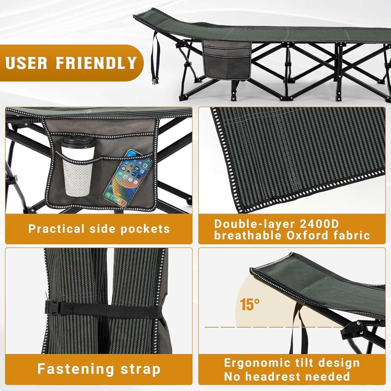 Lettino Da Campeggio Pieghevole OVERMONT - Brandina Portatile Con Cuscino - Foto 9