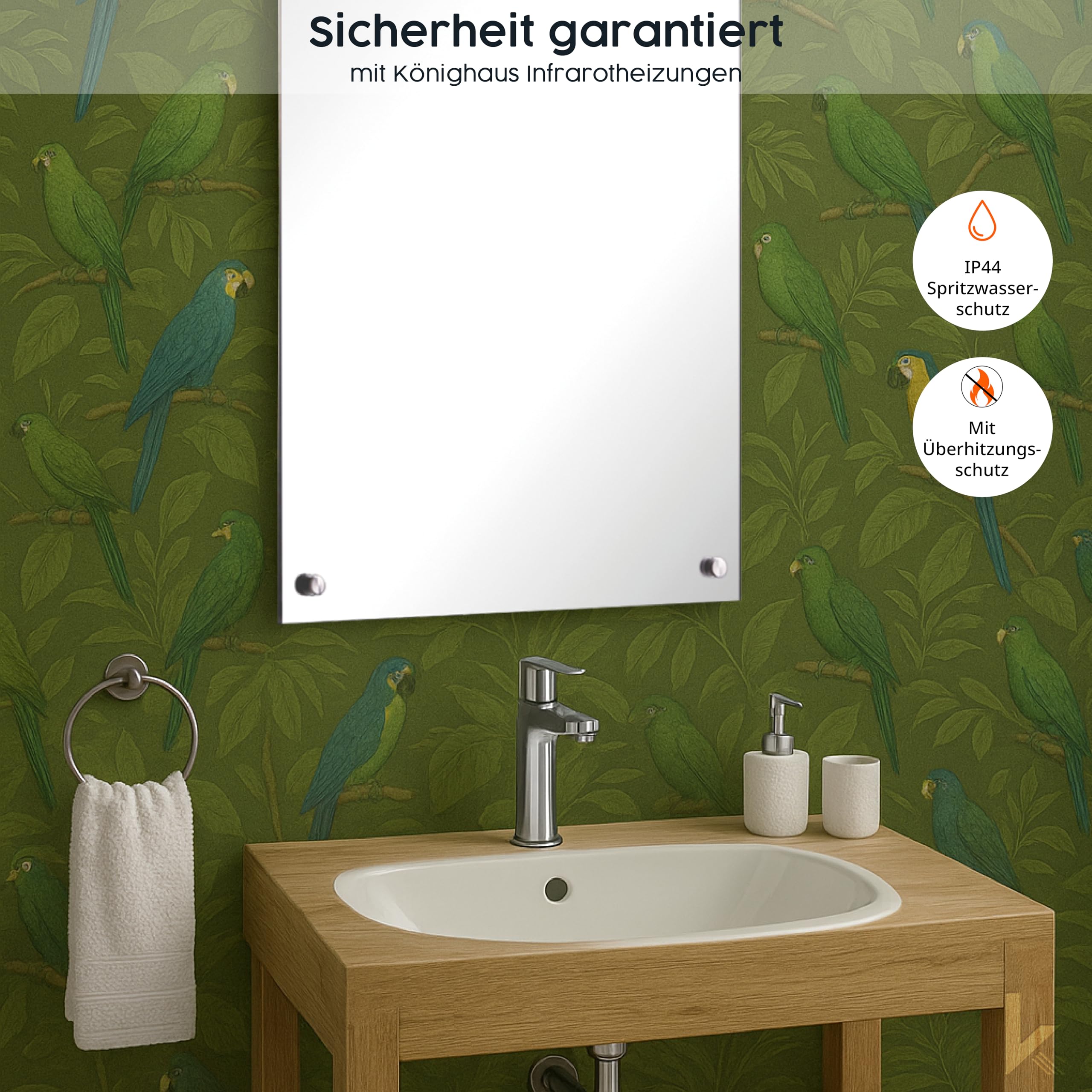 Könighaus Spiegel Infrarotheizung 300 Watt - Thermostat - 3-8 m²