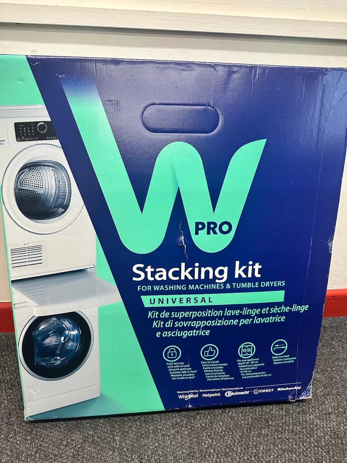 Universal Stacking Kit C00378975 for Washing Machine & Tumble Dryer – with Slide-Out Shelf, Belt & Accessories – Official Appliance Workshop® Product
