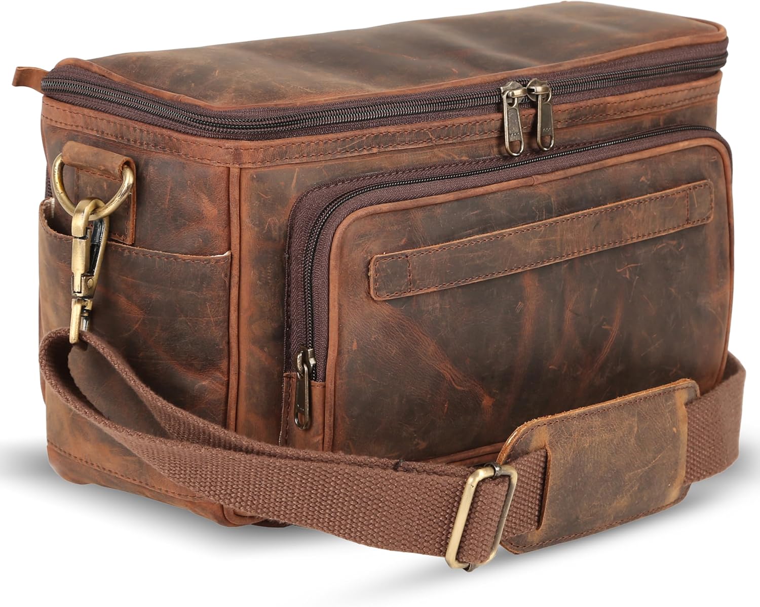 rofozzi Leather Camera Messenger Bag, Crossbody Camera Bag for Photographers with Tripod Carry Lugguage Sleeve