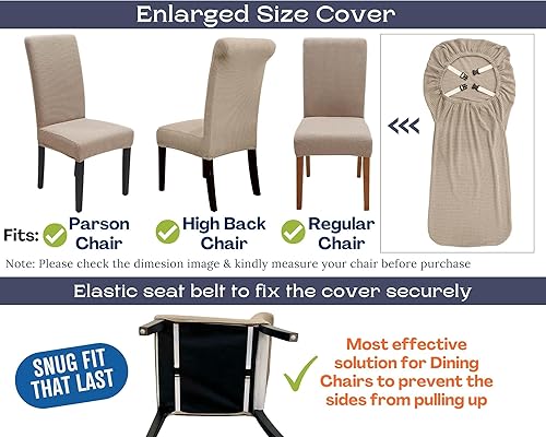 Miniatura 8 de SPRINGRICO Paquete de 4 fundas para sillas de comedor con cinturón de seguridad, fundas elásticas para sillas Parsons lavables, fundas protectoras