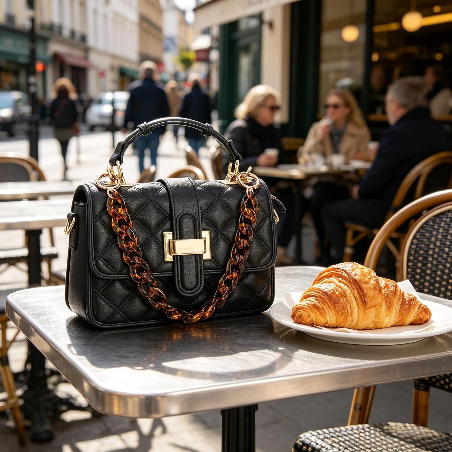 Chunky Tortoiseshell Leopard print Acrylic Bag Chain - Detachable Short Chain Clutch Tote Crossbody - women's Gift