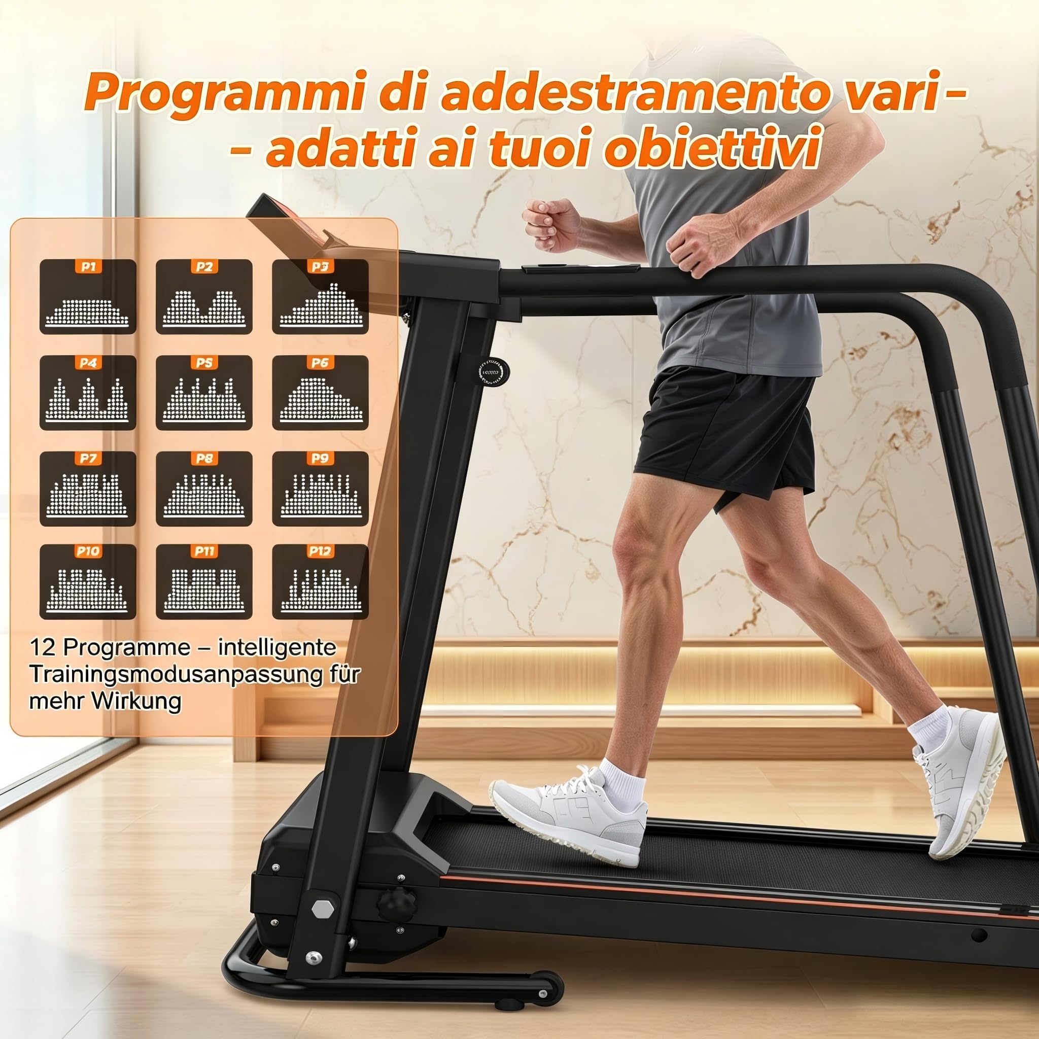 Walking Pad per anziani, tapis roulant pieghevole per casa con maniglia e app, tapis roulant elettrico e silenzioso fino a 120 kg, delicato sulle articolazioni per camminare e fitness