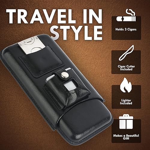 Miniatura 5 de Mantello - Juego de 3 soportes para cigarros con encendedor y cortador