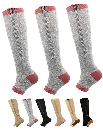 tiptupu 2 Pairs/3 Pairs Calf Knee High Zipper Compression Socks,15-20