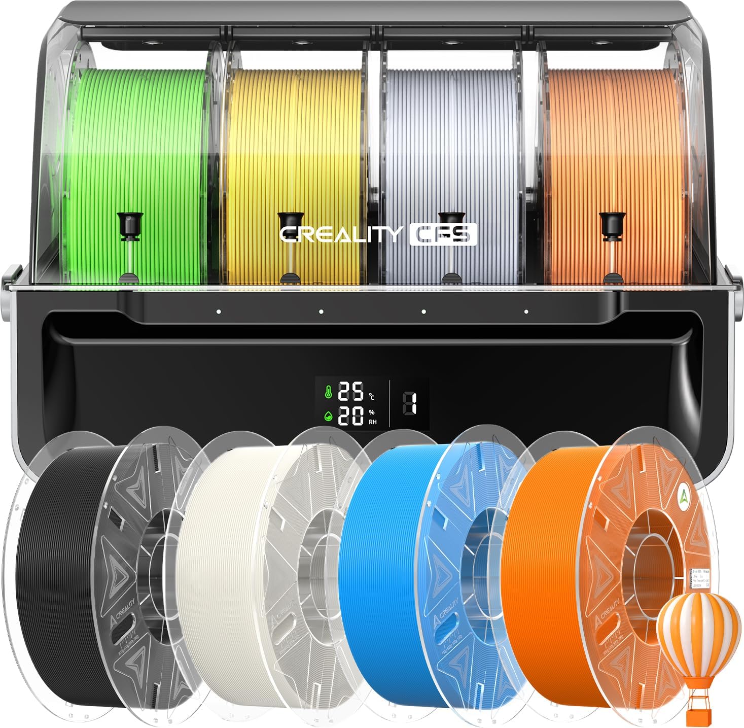 Creality CFS -Creality Filament System, Multi Color 3D Printer Automatically Filament System with RFID PLA Filament 4Kg for K2 Plus Combo(Black&White&Orange&Blue)