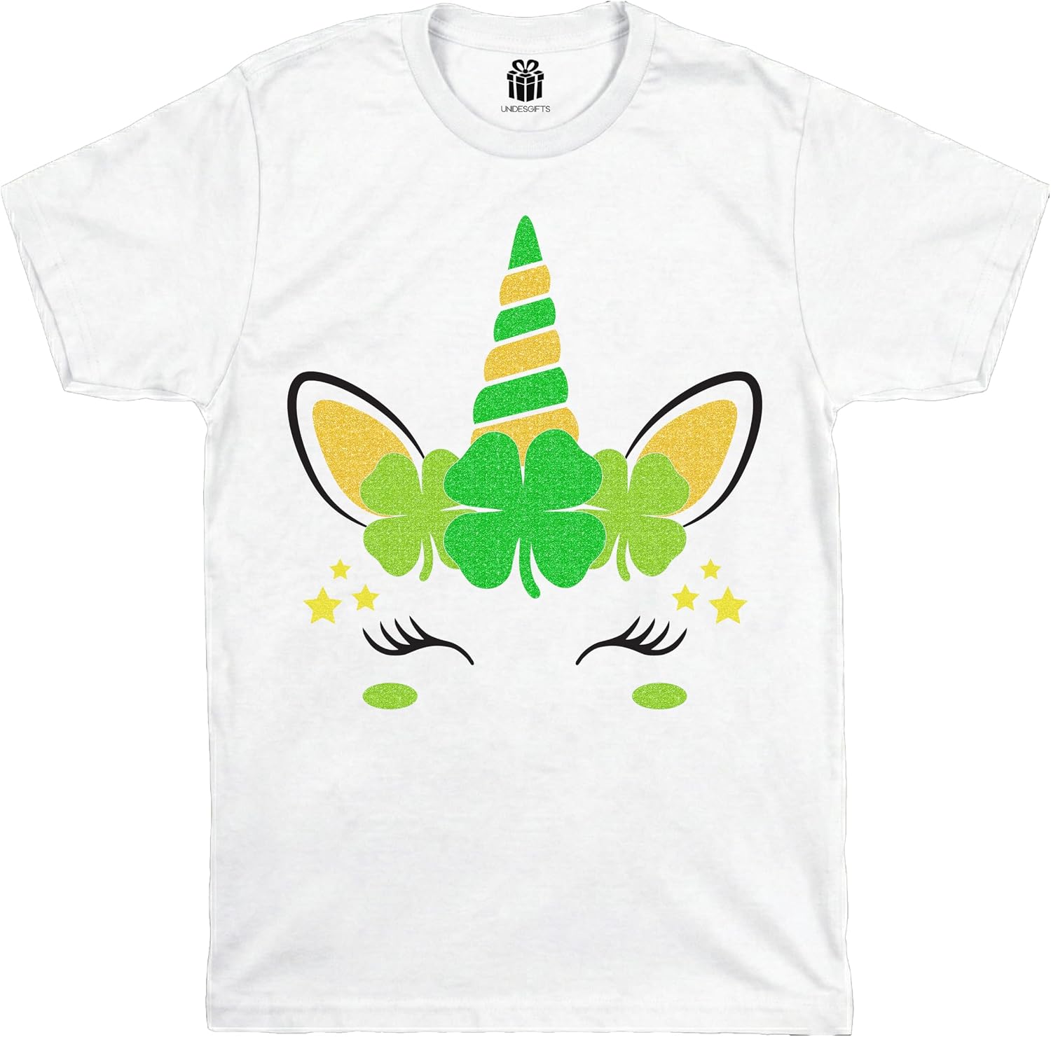 Unicorn Face St Patrick's Day Shamrock Irish Girl T-Shirt for Women Teen Girls Kids Lucky Daughter Wife Mom