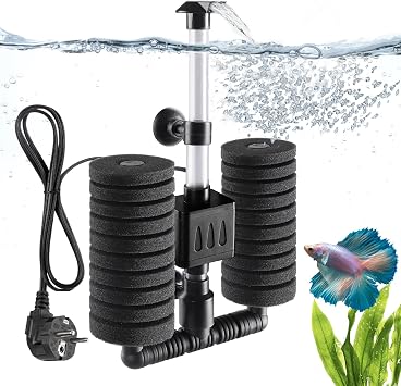 AQQA 5W Submersible Internal Aquarium Filter Pump, Quiet Sponge Filter Multi-stage Filtration for Up to 150L Fish Tank