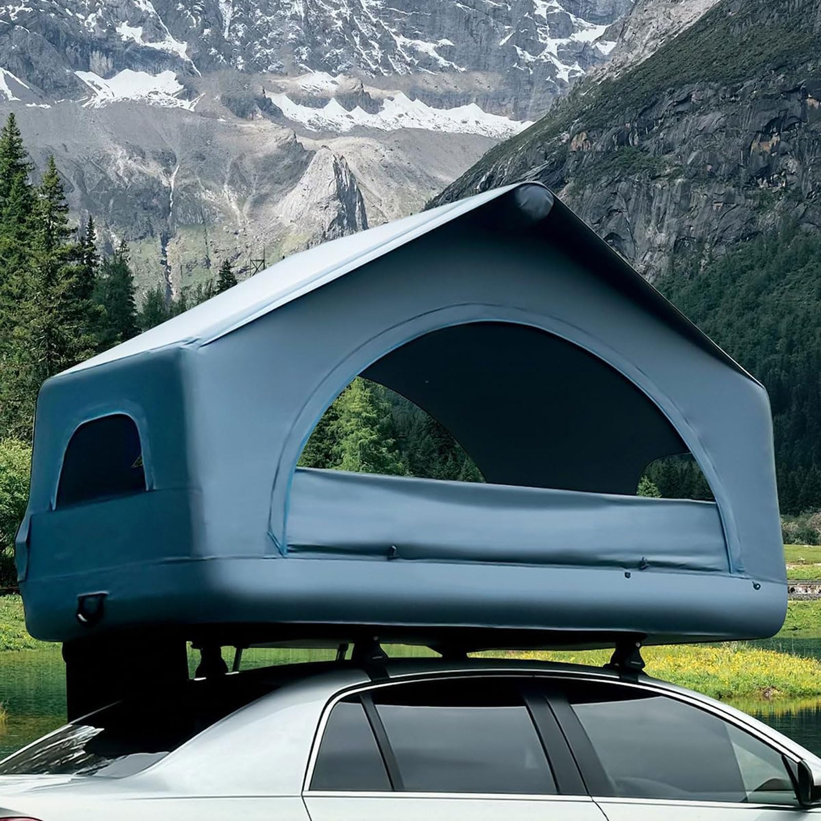 Tente de toit gonflable, portable et coupe-vent pour 2 personnes, tente de toit facile à installer pour voitures et SUV, étanche toutes saisons et prête pour l'aventure