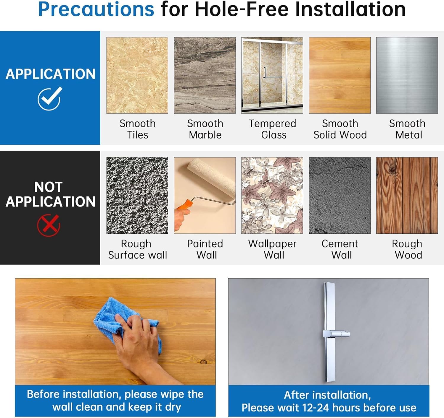 G-Promise No Drilling Metal Shower Slide Bar with Height and Angle Adjustable Handheld Shower Head Holder |Strong Adhesive Disc Mount or Wall-Mounted (Chrome) - Image 6