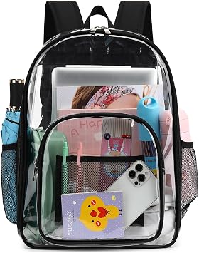 Clear Backpack Men Women Heavy Duty PVC Plastic Transparent School Backpack See Through Bookbags for Teen Girls Boys Black01