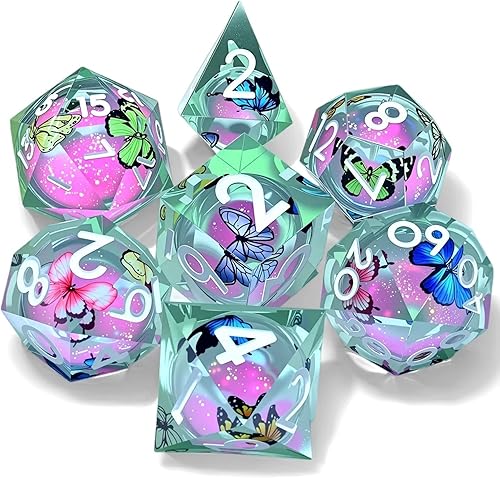 Miniatura 17 de Resin Cat Head DND Dice, Sharp Edge Dungeons and Dragons Polyhedron Game Dice Set for Role Playing Games RPG Explorer Magic, Holiday Birthday Gifts