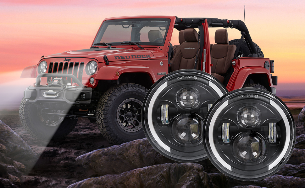 7 Inch 45W Round LED Headlights Halo Angle Eyes for Jeep Wrangler Jk Lj Tj Cj Headlights off-Road - 7' LED Headlights, 45W LED Headlight | ade-in -China.co