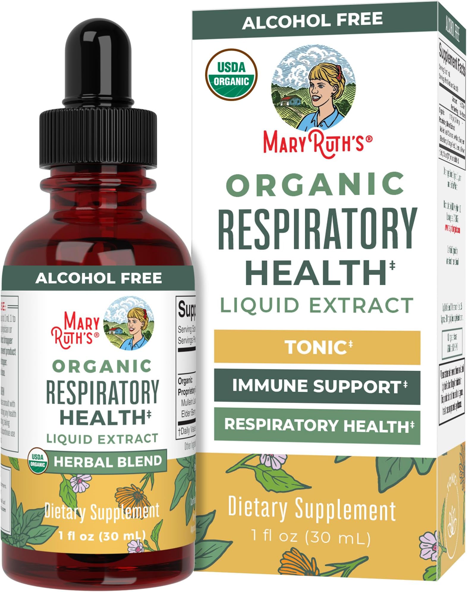 MaryRuth Organics USDA Respiratory Health Liquid Drops by | Tonic Herbal Blend | Respiratory Health & Immune Support | Non-GMO, Vegan, Alcohol Free Tincture, 1oz