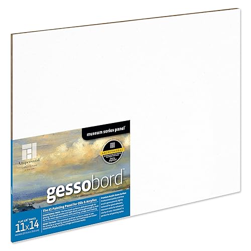 Ampersand Art Supply Gesso Wood Painting Panel: Museum Series Gessobord, 11" x 14", 1/8" Flat Profile - 1/8 Inch Depth - 11" x 14"