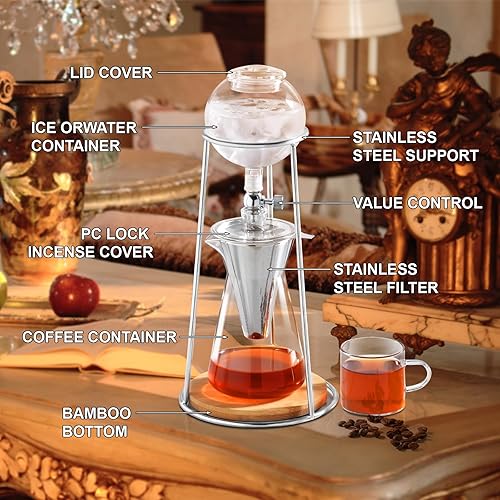 Miniatura 2 de PARACITY Cafetera de café frío, cafetera helada en acero inoxidable y vidrio de borosilicato, cafetera de goteo en frío con tecnología de goteo