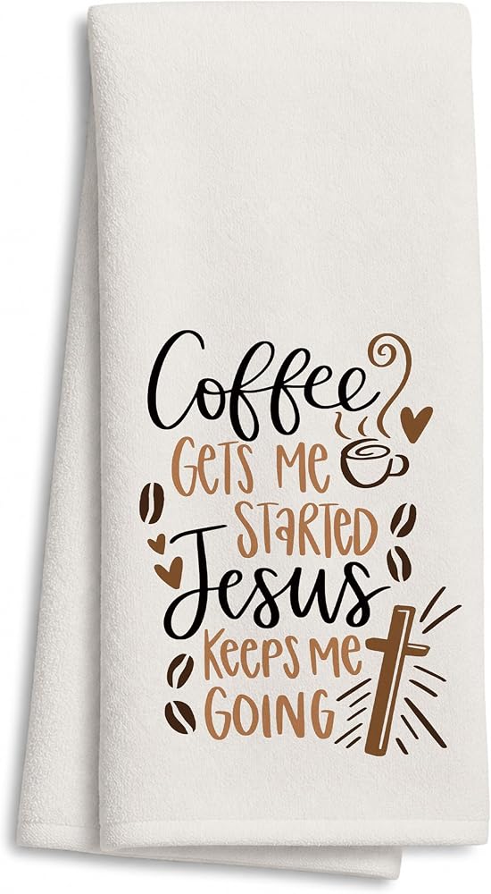 Coffee and Jesus Kitchen Dish Towels 16x24 inch, Coffee Lover Gifts, Christian Gifts for Women Men Decorative Hand Tea Towels for Kitchen Cafe Bar - White — 사진 1