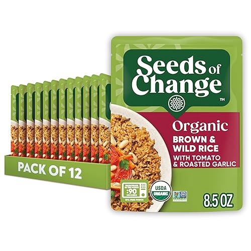 SEEDS OF CHANGE Arroz integral y salvaje orgánico con tomate y ajo tostado, 8.5 onzas (paquete de 12)