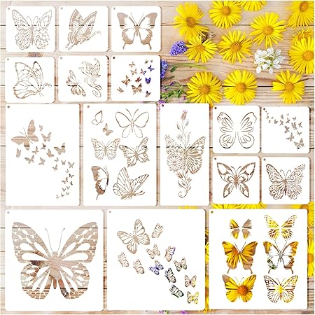 12-Piece Butterfly Stencils For Painting - Reusable PET Plastic Templates For Wall, Wood & Fabric Decor