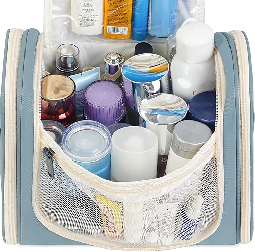 Miniatura 3 de Narwey Neceser de viaje colgante, organizador de maquillaje cosmético para mujeres y hombres, C-Azul grisáceo