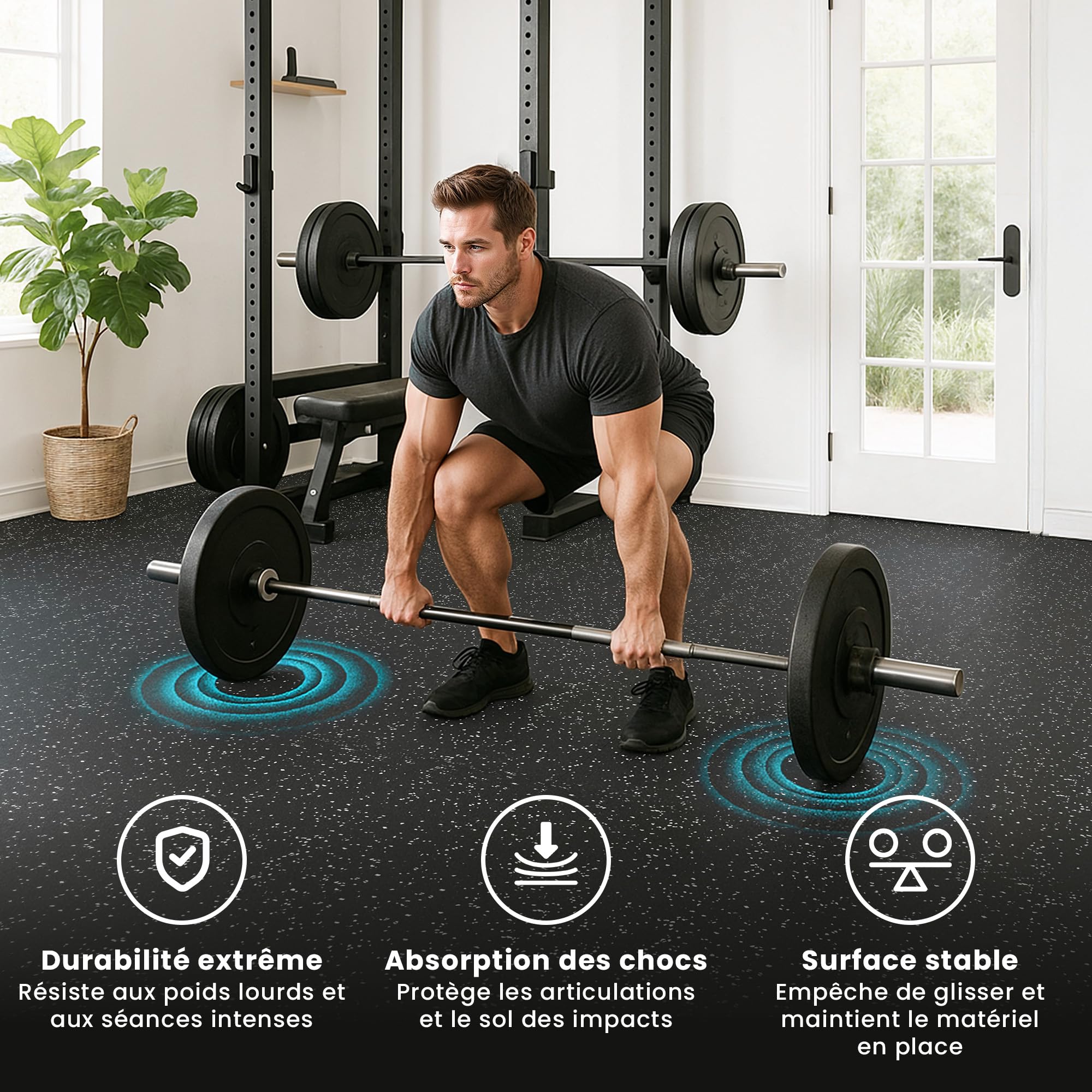 bemaxx Tapis de Sport - 18 Dalles en Mousse + Caoutchouc + Bordures | Tapis de Sol Matelas Puzzle pour Fitness Gym Musculation Salle de Sport Garage | Isolation Contre Coups, Bruits, Éraflures