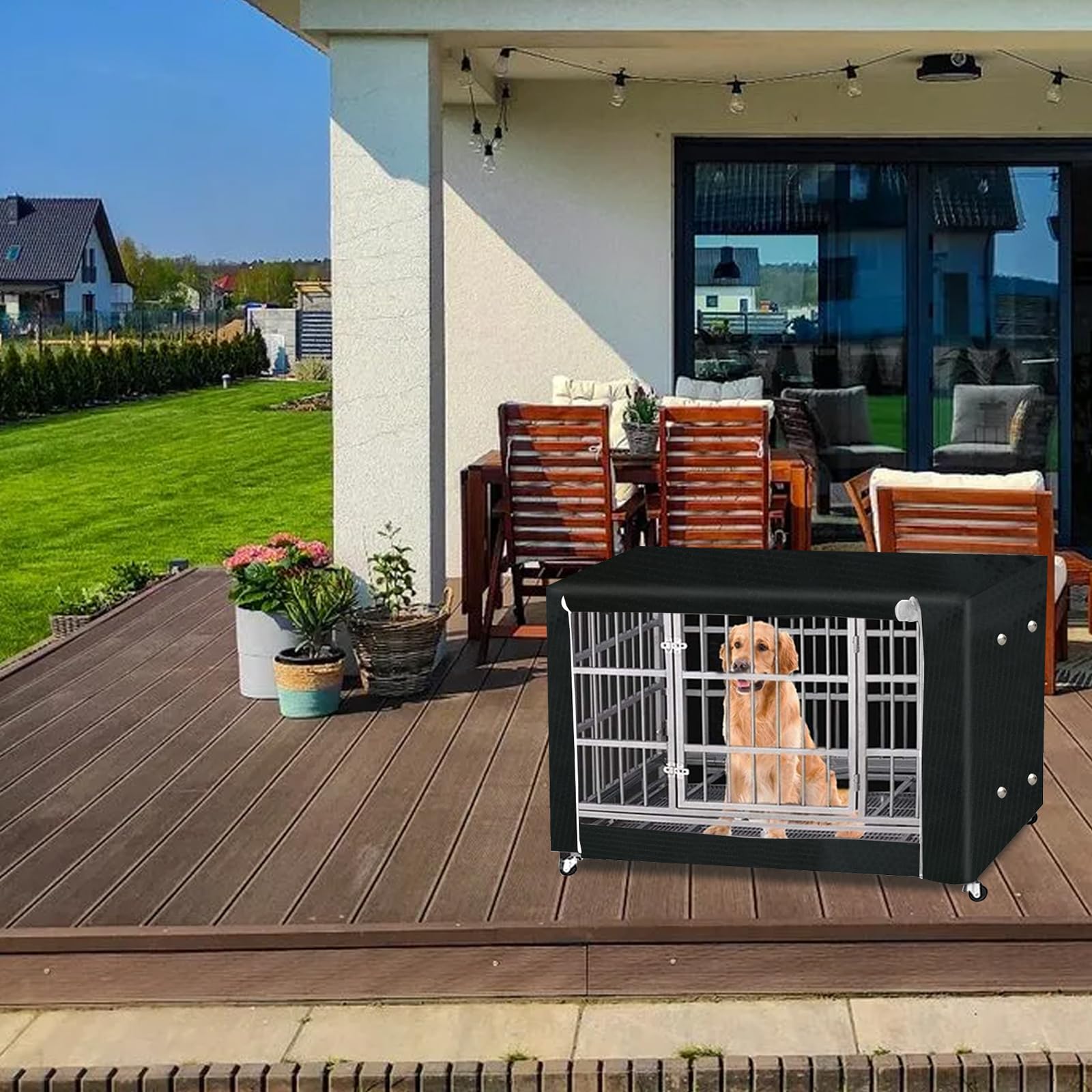Hundekäfigabdeckung,Hundekäfig Abdeckung,Hundekäfig für Drinnen und Draußen,Abdeckung für Hundeboxen mit Doppeltür langlebig Winddicht,Hunde-Zubehör für Den Innen und Außenbereich