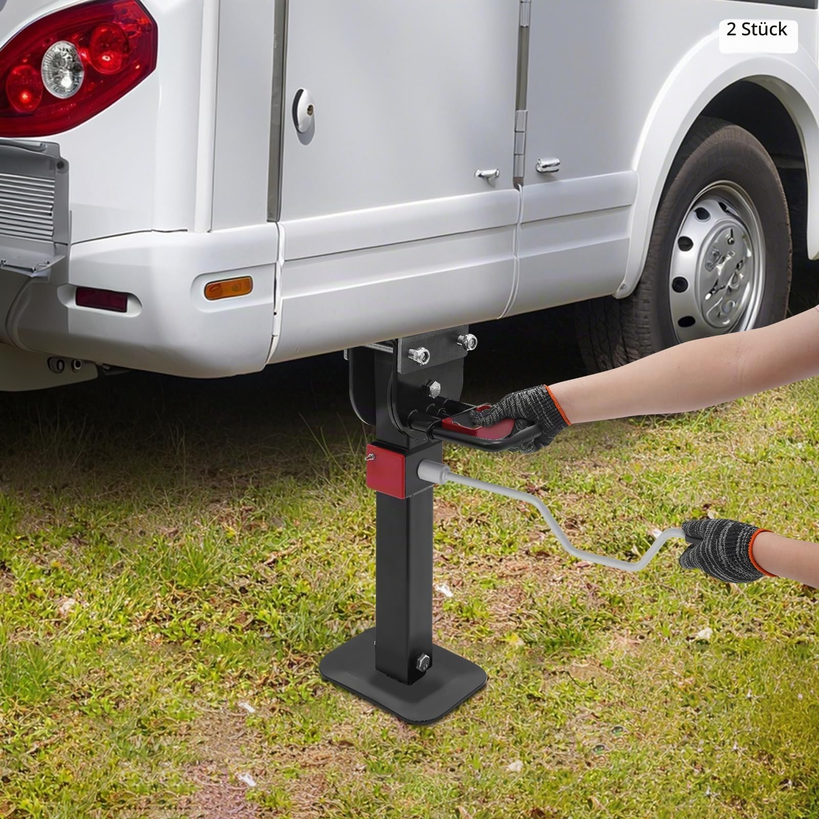 2 Stück Wagenheber, 2T Anhängerstützen Höhenverstellbar 42–56 cm, 90° Drehbar Anschlusshalter, PKW Anhänger Anhängerstütze Stützfuß Stütze Schwerlast Anhängerständer (Schwarz)